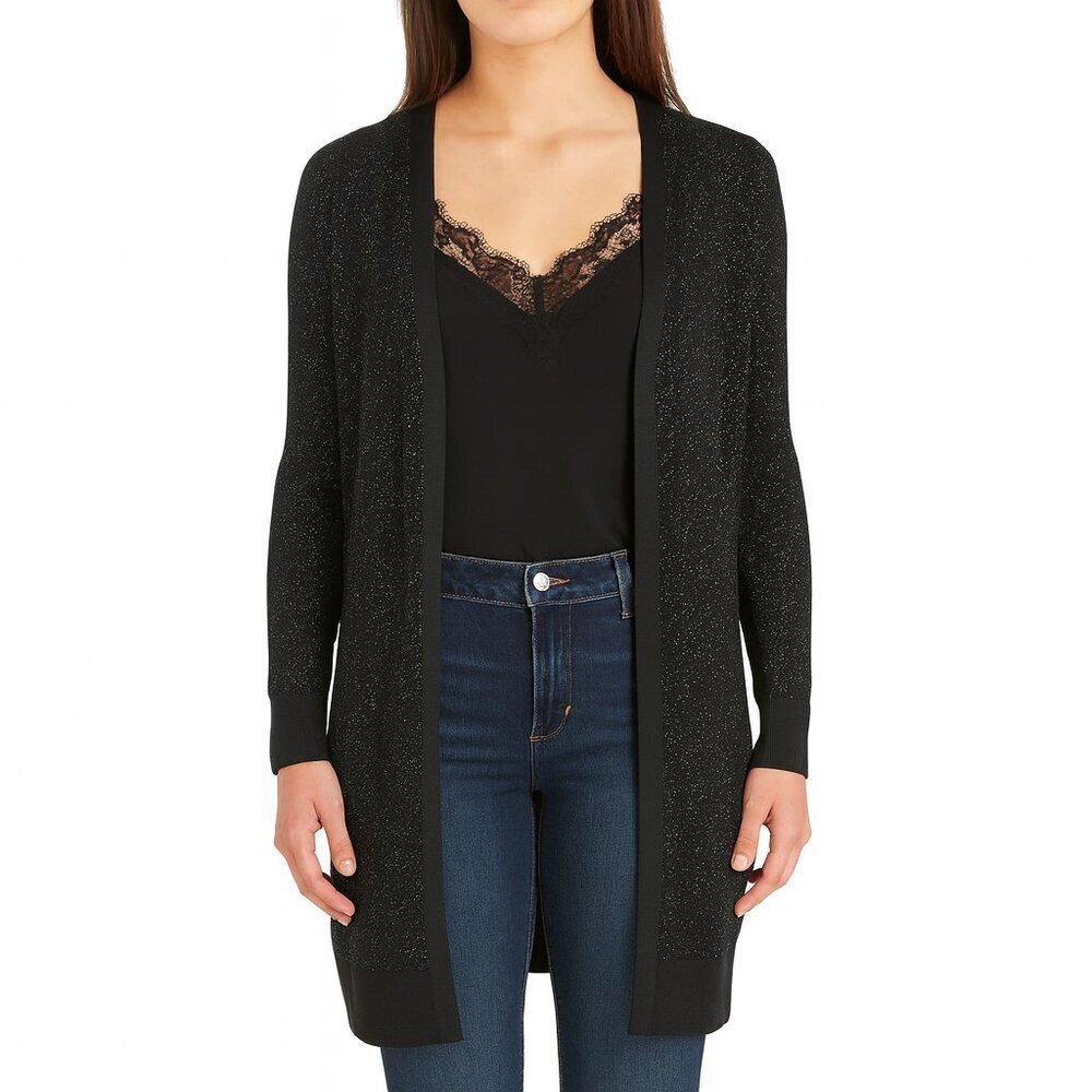 Rag & Bone Rower Metallic Long Cardigan Black Silver Open Front Duster S